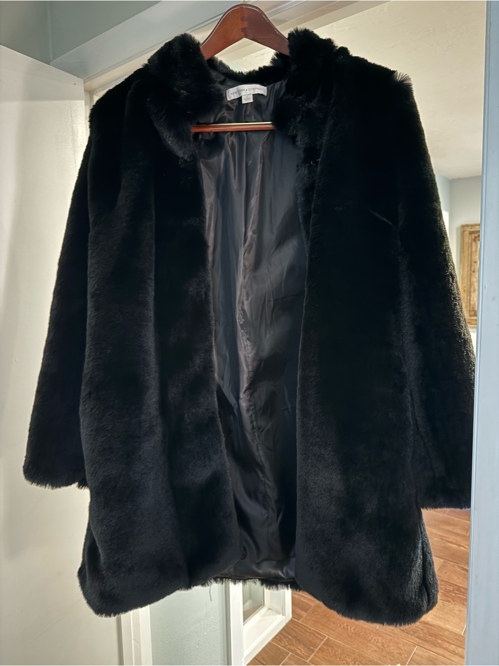 New York & Company Black Faux Fur Teddy Coat